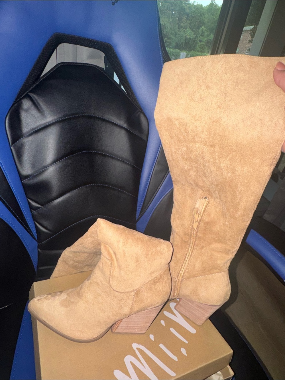 Women's Tall Tan Suede Boots with Block Heel